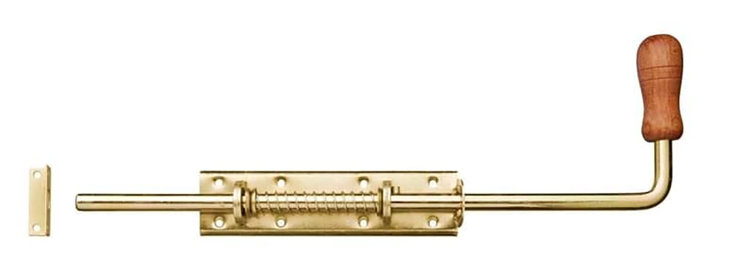 120mm Heavy Duty Gold Pull Spring Bolt with Wooden Grip Spring Loaded Barrel for External Use On Gate Doors, Shed Doors and Trailer or Barn Doors (1 Pcs)