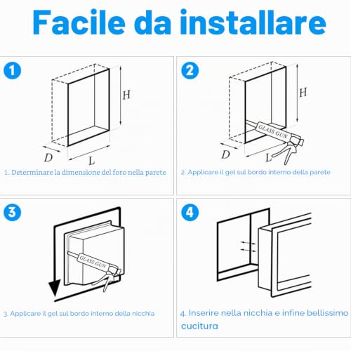 HANFU Built-in Shower Niche, Single Layer Bathroom Niches, 60 x 30 x 10 cm | Frameless Stainless Steel Wall Niche, Niche Shelf Bathroom Shelves for Body Wash Shampoo Toiletries, Black