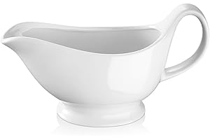 Gurygo 17oz Large White Ceramic Gravy Boat - Porcelain Gravy Boat with Large Pour and Fewer Drips - Ceramic Sauce Boat for Gravy, Salad Dressings, Microwave & Freezer Safe