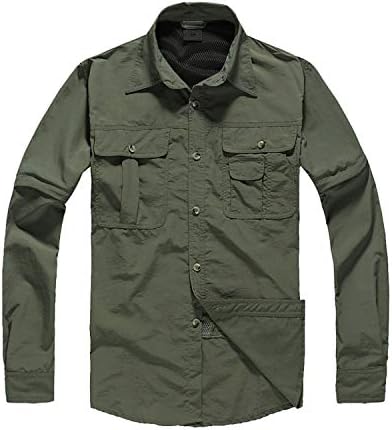 CHLNIX Men’s Quick Dry Convertible Sleeve Shirt UV Protection Button-Down Tactical Shirts for Casual & Outdoor