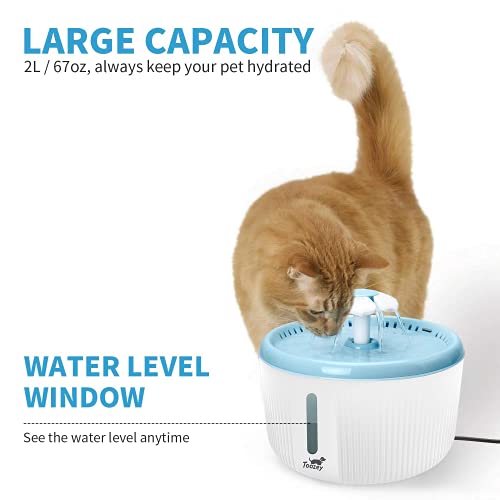 Toozey Cat Water Fountain, 2L Water Fountain for Cats, Automatic Quiet