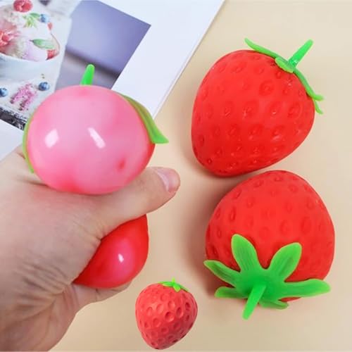 SLEEPHEAD®2pcs Squeezable Fruit Ball Realistic Strawberry Model Squishy Ultra Moldable Slow Rise Party Favor Pressure Release