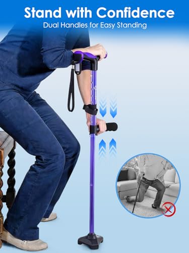 Adjustable Walking Cane for Women & Men for Stability, Self Standing Cane with Second Handle for Standing, Foldable Collapsible Folding Cane, Walking Sticks for Seniors & Adult