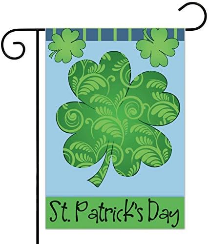 Party Home St. Patrick's Day Flag, Saint Patrick's 12x 18 Inches Garden Flag, Double Linen Fabric, Outdoor Decor, Green Shamrock Clover Decorative Yard Flag
