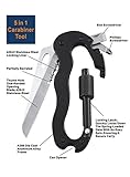 Snowmanna-5 In 1 Outdoor Survival Multifunctional Tool Carabiner with Foldable Knife Screwdriver Bottle Opener Aluminum Alloy Carabiner Hook Keychain Clip for Hiking Mountaineering