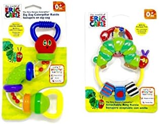 Grande Vita World of Eric Carle Developmental and Teething Play Baby Rattle Bundle with Caterpillar ZigZag and Beaded Ring Rattles