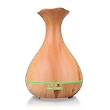 Tenswall Aromatherapy Essential Oil Diffuser,Yellow Wood Grain Whisper Quiet Cool Mist 400ml Vase Shape Ultrasonic Aroma Diffuser Humidifier with 4 Timer Setting and 7 LED lights Changing for Spa Baby