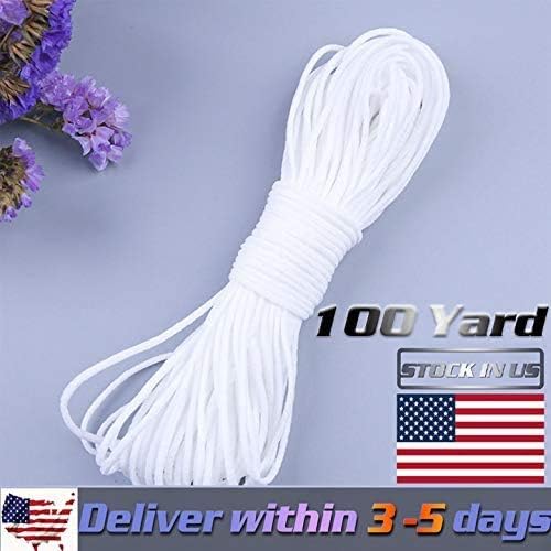 Lateefah 100 Yards Stretchy String Braided Elastic Band White Elastic Cord Earloop Cord Elastic Strap 1/8 Inch (3mm) Stretchy Ear Tie Rope String Elastic Bands for Sewing DIY（100 Yards）