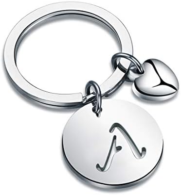 HOLLP Silver Initial Disc Charm Keychain 26 Initial Letter Alphabet Key Ring A-Z Initial English Charm Stainless Steel Initial Keychain for Women