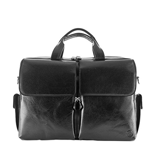 Maxwell Scott Personalized Men's Real Italian Leather Briefcase Lagaro  Black