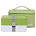 Snitsla Go Bento Box - Bento Boxes for Adults - Easy to Carry Stackable Bento Lunch Box in a Bag with small Cup for Sauce and Lunch Containers with Dividers and Silverware -Green