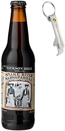 Jackson Hole Snake River Sarsaparilla Soda Pop 12-Ounce Bottle 24 Count (With Exclusive Stainless Steel Bottle Opener)