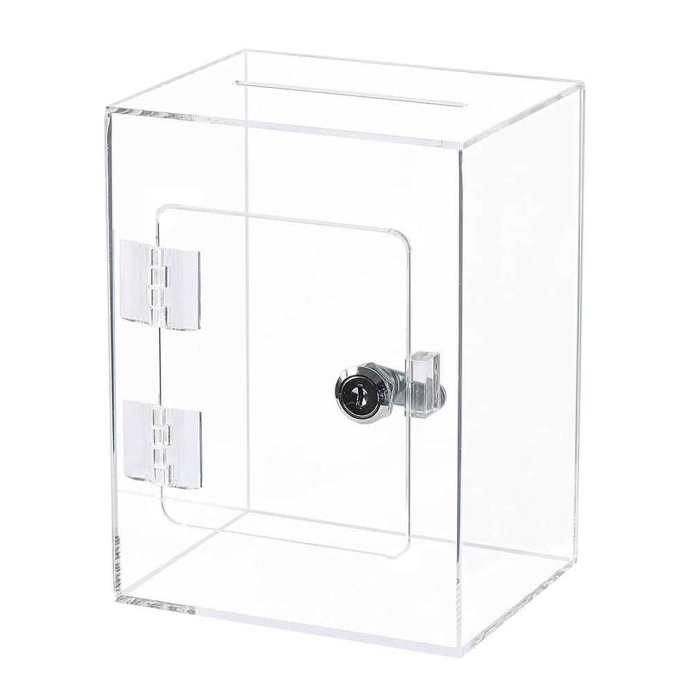 Qarmijaer Acrylic Donation Ballot Box- Tip Jar for Money with Lock Key Suggestion Box Vote Box