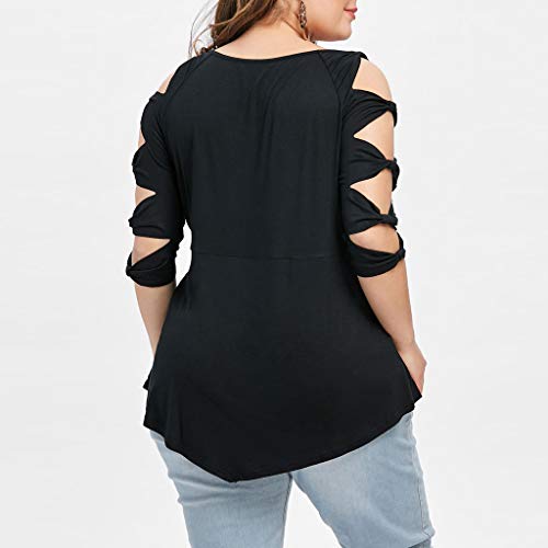 image for HimTak Fashion Women's Large Size Bow Cut Sleeves v-Neck Solid Color S
