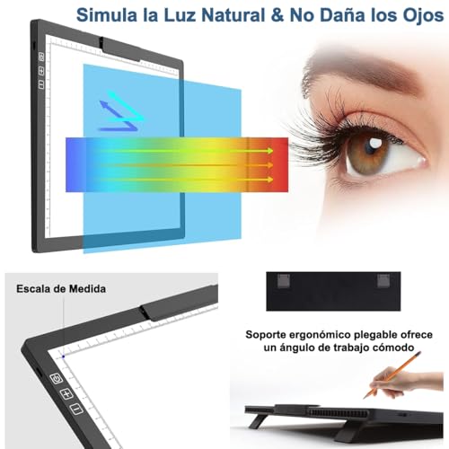 FHZLAJ Mesa de Luz para Calcar Dibujo A4, Tablero de Iluminación Almohadilla de Luz LED Copia 6 Modos Ajustable Recargable con Botón Táctil para Artista Pintura Diamante Dibujo Arquitectura Caligrafía