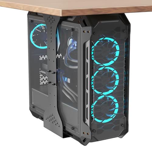 PUTORSEN PC Holder Under Desk, Maximum Width up to 340 mm, up to 35 kg Load Capacity, PC Underdesk Mount with Protective Pad, Heavy Duty Computer Case, Black