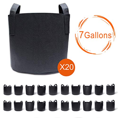 Gardzen 20-Pack 7 Gallon Grow Bags, Aeration Fabric Pots with Handles, Pot for Plants
