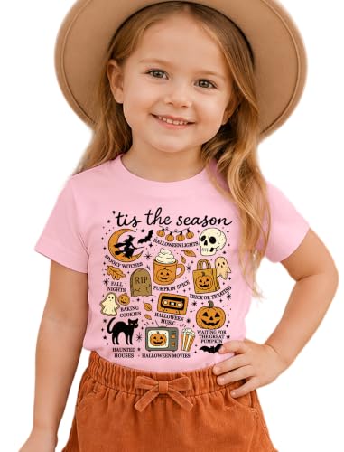 Little Girls Halloween T-Shirts Pumpkin Doodles Tee Tops(Light Pink,18-24M) at Amazon