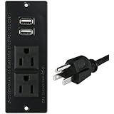 Conference Recessed Power Strip Socket with Surge Protector 9.8ft Desktop Power Cord -2-Outlet with 2 USB Ports(3m cord)