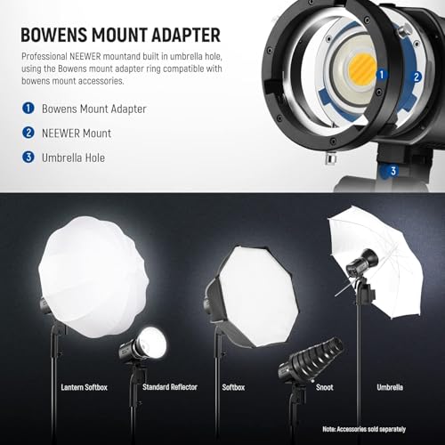 NEEWER MS60B Bi Color COB Portable Video Light with 2.4G/APP Control, 65W Metal Mini Handheld Continuous Output Lighting Bowens Mount 2700K-6500K, 40000lux/1m, CRI 97+/TLCI 98+, 12 Effects,PWM Dimming