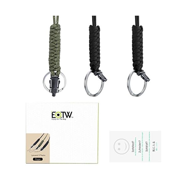 EOTW-Military-Grade-Utility-Necklace-Paracord-Lanyard-Keychain-Whistles-Cord-Wrist-Strap-Parachute-Rope-Badge-Camera-Cellphone-Waterproof-Case-Holder-with-Metal-Hook-For-Outdoor-3-Pack-BlackOlive