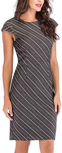 Lefancy Women's Office Pencil Stripe Cap Sleeve Sheath Work Dress