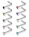 Zolure Stainless Steel 20 Gauge Nose Hoop Rings Nose Pin Bone Stud L Shape Piercing Jewellery Set 21PCS