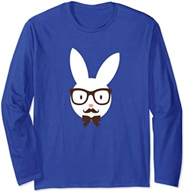 Unisex Dapper Easter Bunny Wearing Glasses Long Sleeve Shirt 2XL Royal Blue