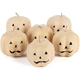 6 Paper Mache Jack‑O’-Lanterns – Small Carved Face Pumpkins for Crafts | Halloween, DIY Painting, Fall Décor, Party Displays & Seasonal Art Projects 2-1/8