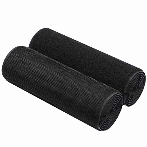 CISONE Sew on Hook and Loop Style 6 Inch Width Black Non-Adhesive Nylon Strips Fabric Fasteners (Black, 6 in x 1 Yard)