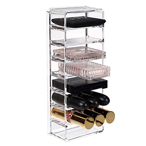 Hipiwe 8 Spaces Acrylic Makeup Organizer Cosmetic Makeup Products Storage Containers Beauty Care Holder Vanity Organizers for Blushes, Highlighters, Bronzer, Powder,Eyeshadow