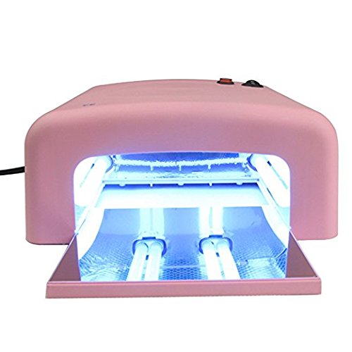 BESDATA 110V-120V 36W UV Lamp 4 Tube Bulbs Phototherapy Nail Dryer Ideal for Beauty Salon and Household, Pink - MS104
