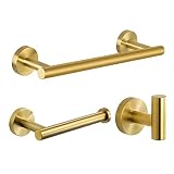 Nolimas 3-Pieces Brushed Gold Bathroom Hardware Set SUS304 Stainless Steel Round Wall Mounted - Includes 12" Hand Towel Bar,Toilet Paper Holder,Robe Towel Hooks,Bathroom Accessories Kit