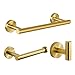 Nolimas 3-Pieces Brushed Gold Bathroom Hardware Set SUS304 Stainless Steel Round Wall Mounted - Includes 12" Hand Towel Bar,Toilet Paper Holder,Robe Towel Hooks,Bathroom Accessories Kit