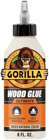 Gorilla Ultimate Waterproof Wood Glue, Natural Wood Color, 8 Ounce (Pack of 1) - Waterproof for Indoor or Outdoor Projects and Repairs
