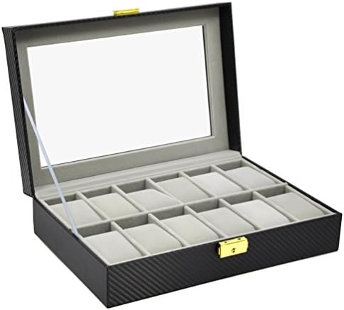 ADTL Luxury 12 Mens Large Watch Box Carbon Fiber Glass Top Jewelry Case Organizer