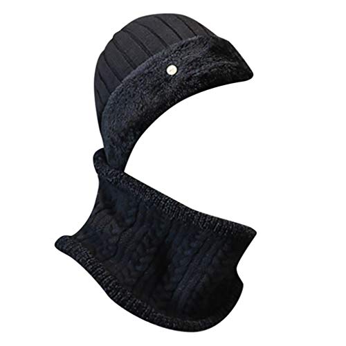 Men Winter Warm Knit Beanie Hat Neck Set 2 Pcs,Crytech Solid Wild Thicken Fleece Lined Warmer Loop Circle Scarf and Cable Cuffed Wool Knitted Skull Snow Ski Cap 2 Pieces for Women (Black)