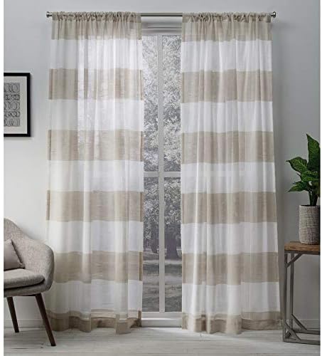 Exclusive Home Curtains Darma Sheer Linen Rod Pocket Curtain Panel Pair 50X96 2 Piece