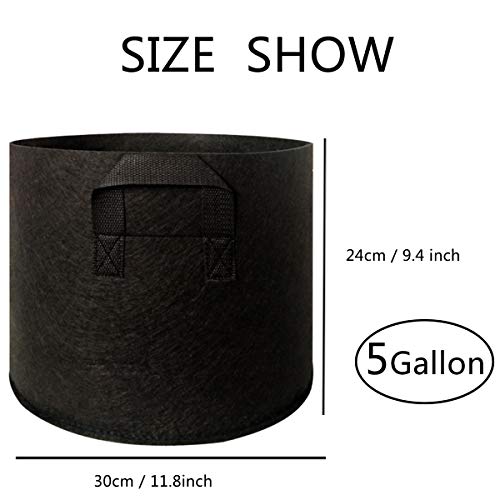 YIANO Nonwoven Fabric Plant Grow Bags 5 Gallon 5 Pack Aeration Flower Vegetable Garden Planting Smart Pot with Handles Black