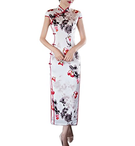 XueXian(TM) Women's Chinese Traditional Cheongsam Short Qipao Party Dress White