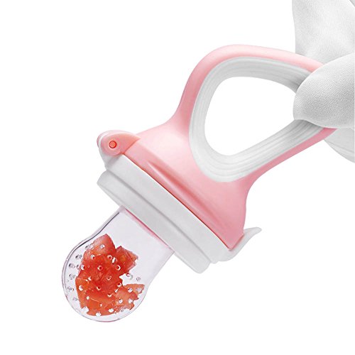 Hombae Baby Food Feeder :: Fruit Feeder Pacifier, Mesh Feeder, Fresh Food Nibbler, Infant Teething Toy Teether :: Reusable Silicone Pouches for Toddlers & Kids Feeding (2 Pack with 4 Nipples)