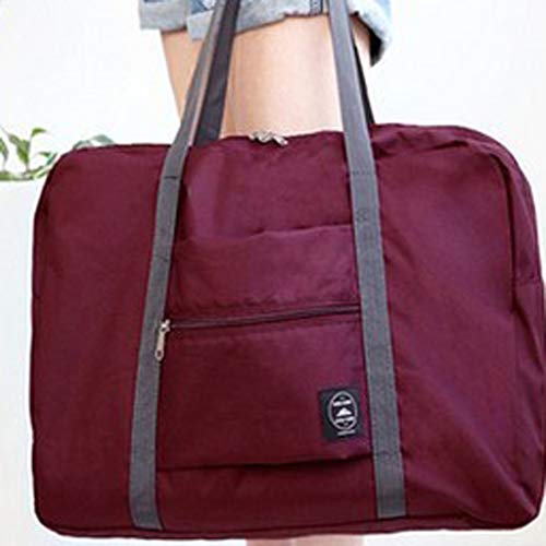 Wandf Foldable Travel Duffel Bag Luggage Sports Gym Water Resistant Nylon Travel Foldable Duffel Bag for Women Men (Wine)