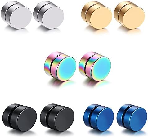 10PCS Stainless Steel Mens Womens Round Magnetic Stud Earrings Non-piercing Clip 6-12mm