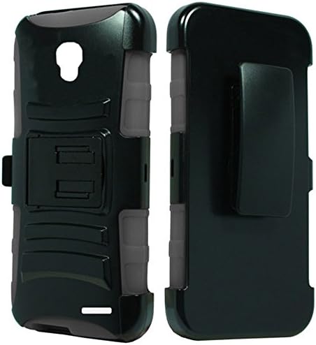 Alcatel Pop Icon 2 Case, HJ Power[TM] For Alcatel Pop Icon LTE 2 (Tracfone)~ Rugged Hybrid H Stand Holster Case Grey Black