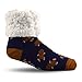 Pudus Gingerbread Navy Cozy Winter Slipper Socks for Women and Men with Non-Slip Grippers and Faux Fur Sherpa Fleece - Adult Regular Fuzzy Socks