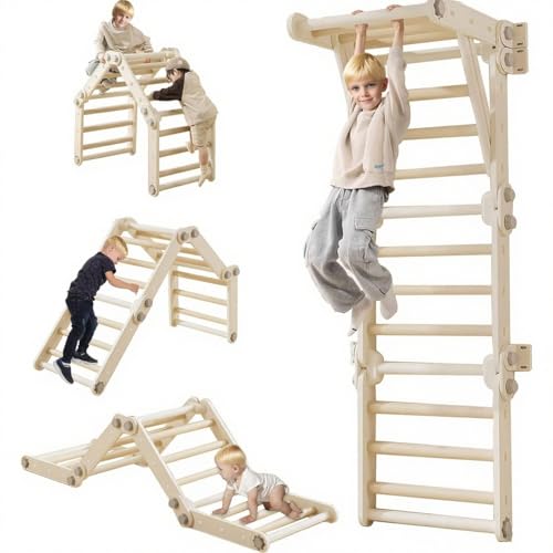 AM ANNA Toddler Climbing Toys, Swedish Ladder Kids Pikler Triangle Set,Montessori Indoor Play Gym,Multifunction Foldable Indoor Climbing Gym for Kids,Plastic Montessori Indoor Jungle Gym Playground