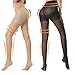 FANCAME Women's Sheer Compression Shaping Pantyhose 40D Push Up Shape Silk Stockings 2 Pair (Medium, Black & Nude)