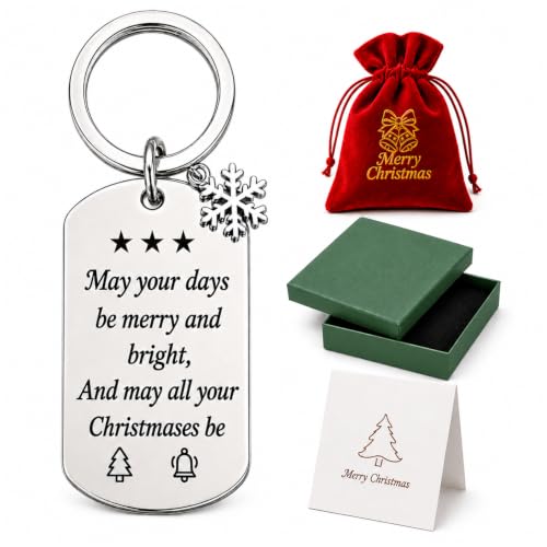 Merry and Bright Keychain, Stainless Steel Christmas Stocking Stuffer at Amazon