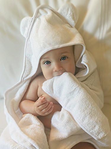 Teenie Greenie Baby Bamboo Baby Hooded Towel & Washcloth Gift Set - White - Large