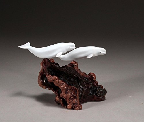 Beluga Duo Sculpture by John Perry 4 in long Statue on Wood - Thumbnail 2
